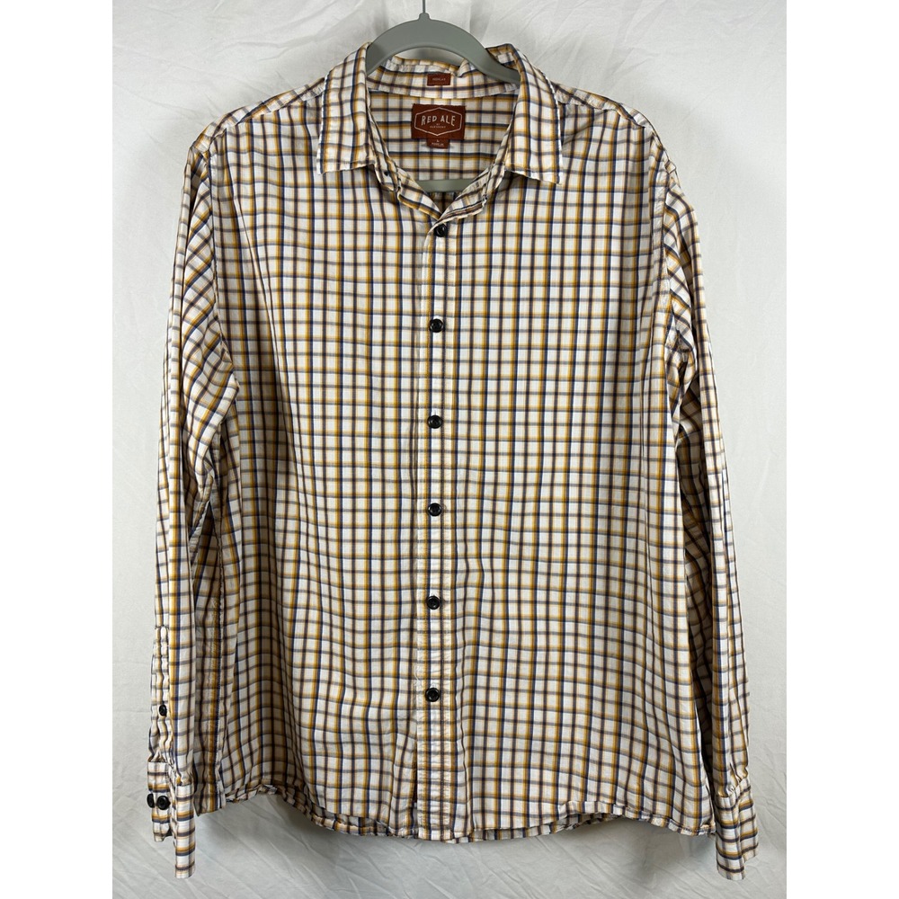 Red‎ Ale by Alesbury Mens Large Plaid Button Down Shirt Yellow Blue Regular Fit